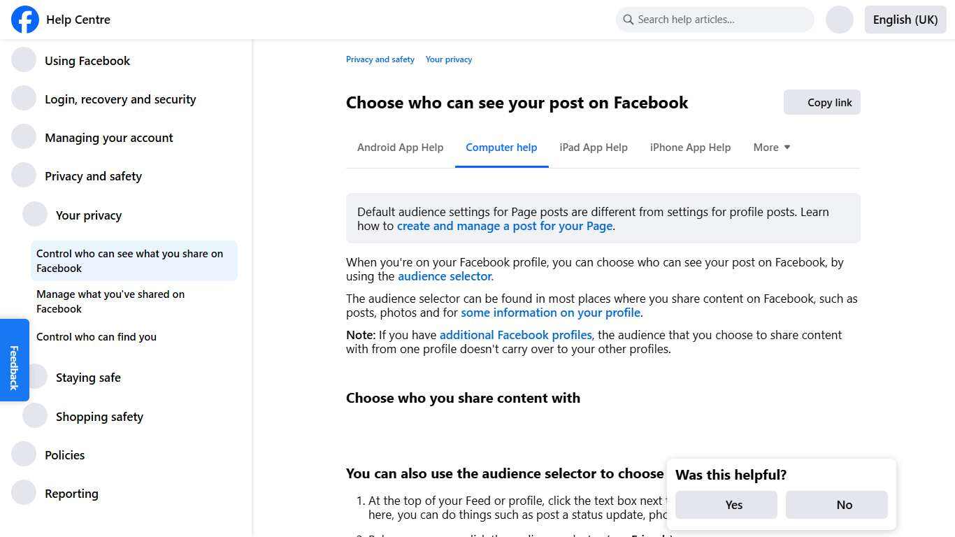 Choose who can see your post on Facebook Facebook Help Centre